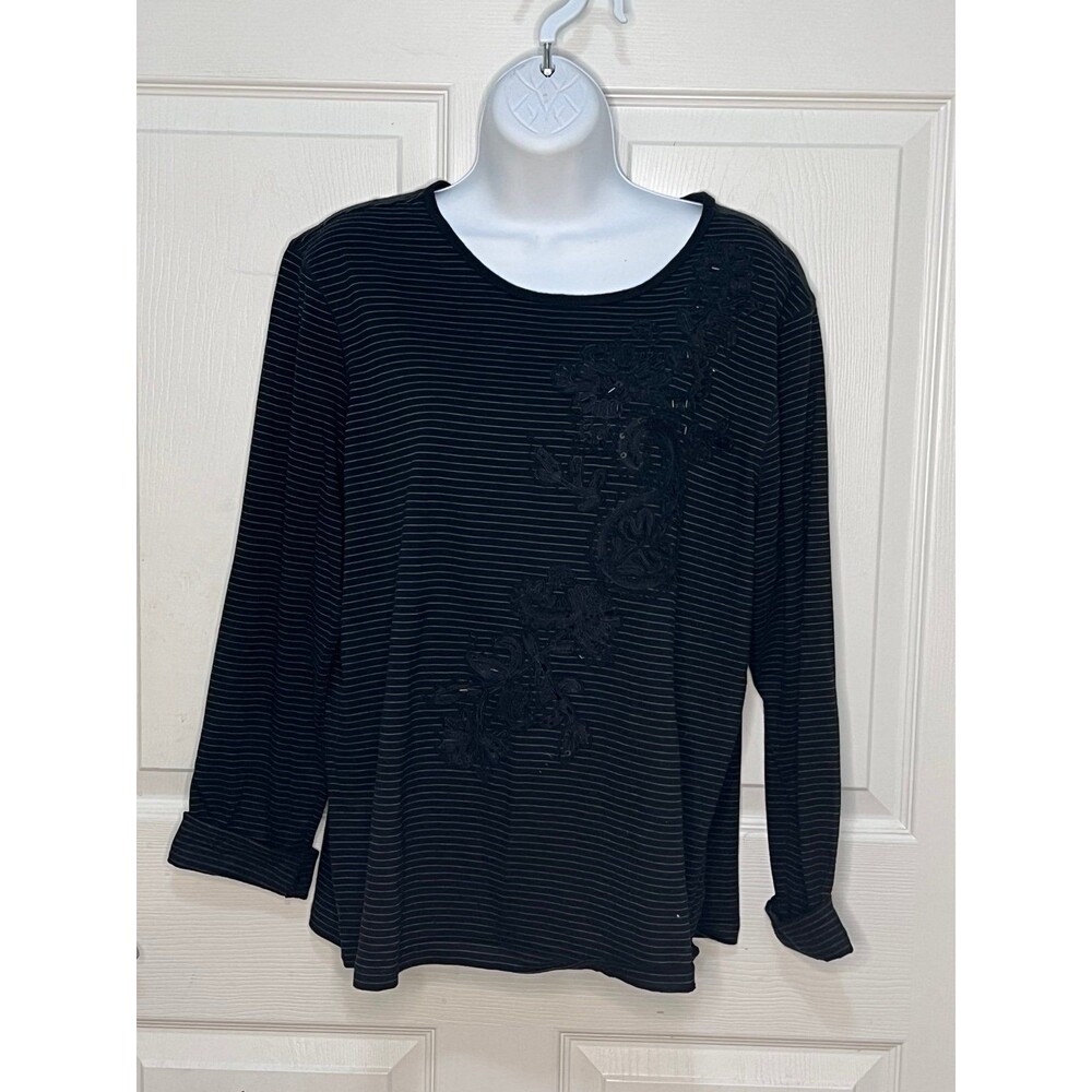 Lauren Ralph Lauren Green Label black and white strip & embroidery shirt